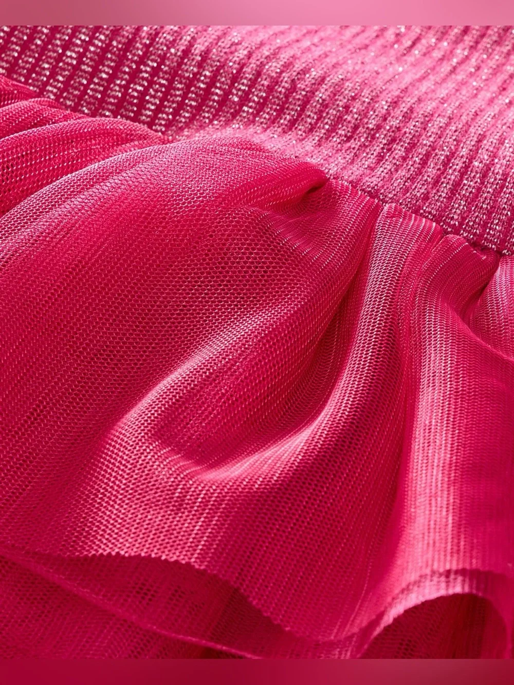 Hanna Andersson Magenta Long Sleeve Tulle Tiered Knit Cotton Sparkle Dress 8 - Picture 2 of 7